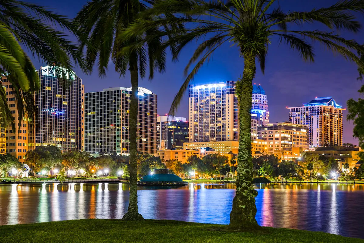 Lake Orlando and the nighttime cityscape